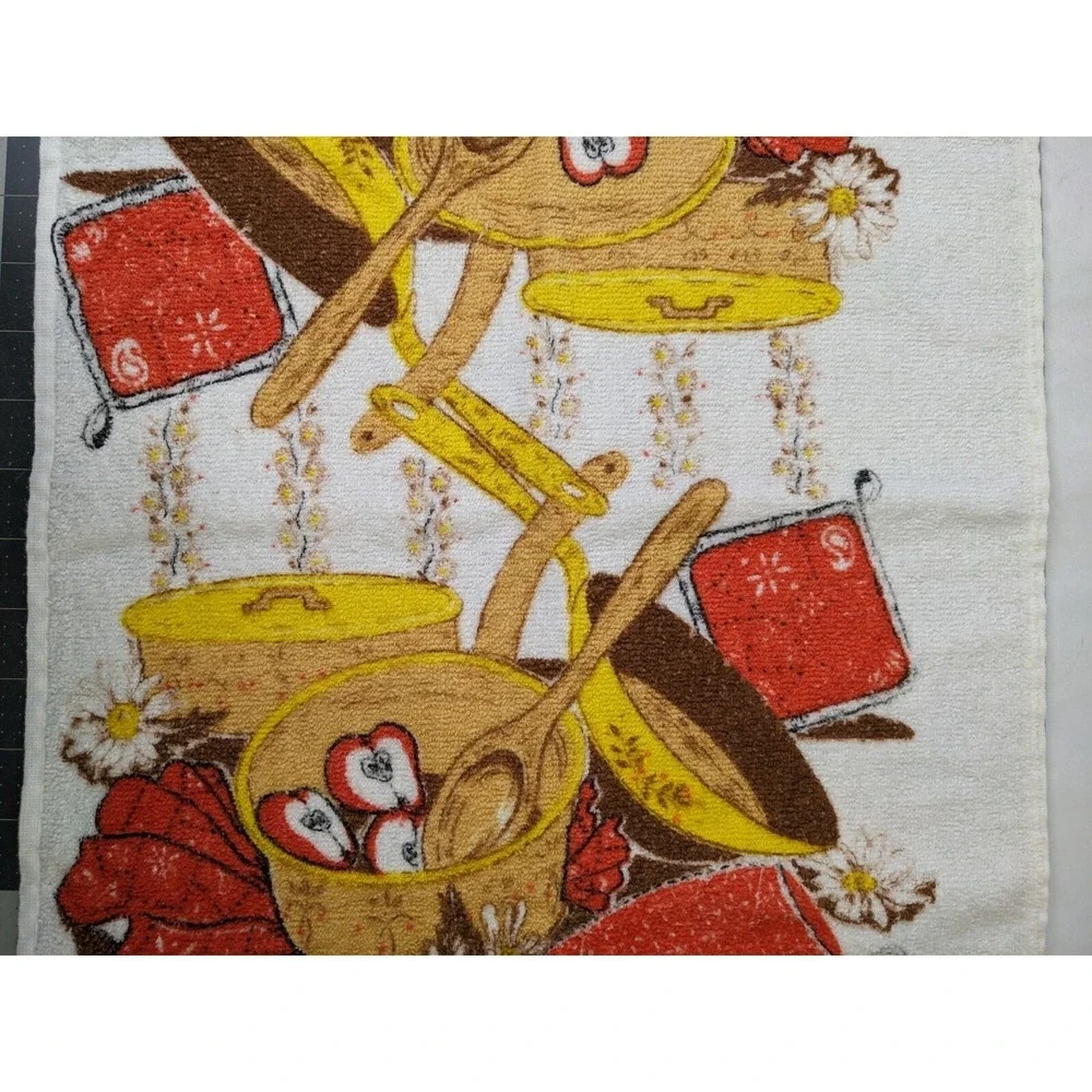 Kitchen Hand Towel Apple Pots Spoon 15x22 Inch‎ Vintage